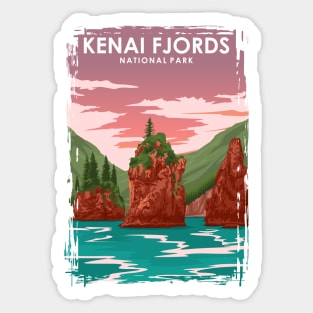 Kenaj Fjords National Park Vintage Travel Poster Sticker